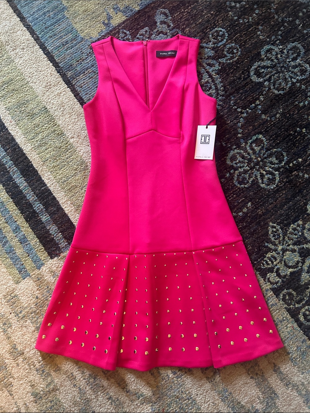 Ivanka Trump 2 Fuchsia Sleeveless Stud-Trim Fit & Flare Dress